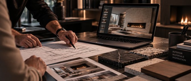 Architetto al lavoro su un progetto di interior design